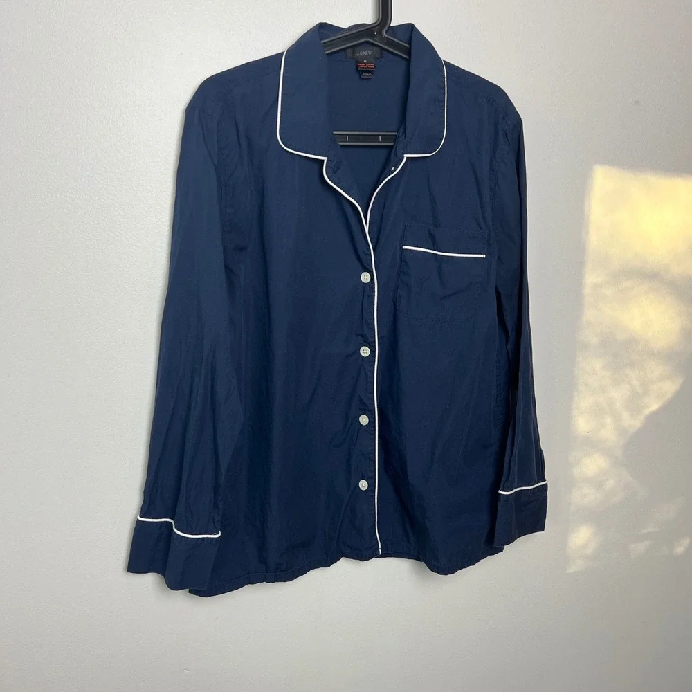J.Crew Woman's Navy Blue White Pajama‎ Top 100% Cotton Classic Comfort